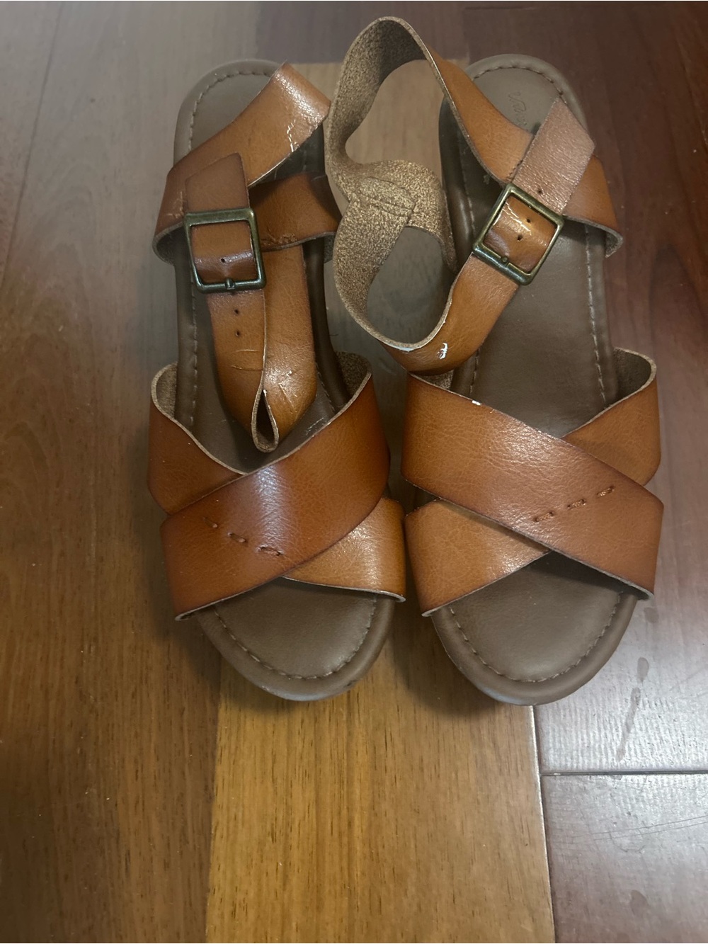 Target Brown Leather Crisscross Ankle Strap Sandals 9.5